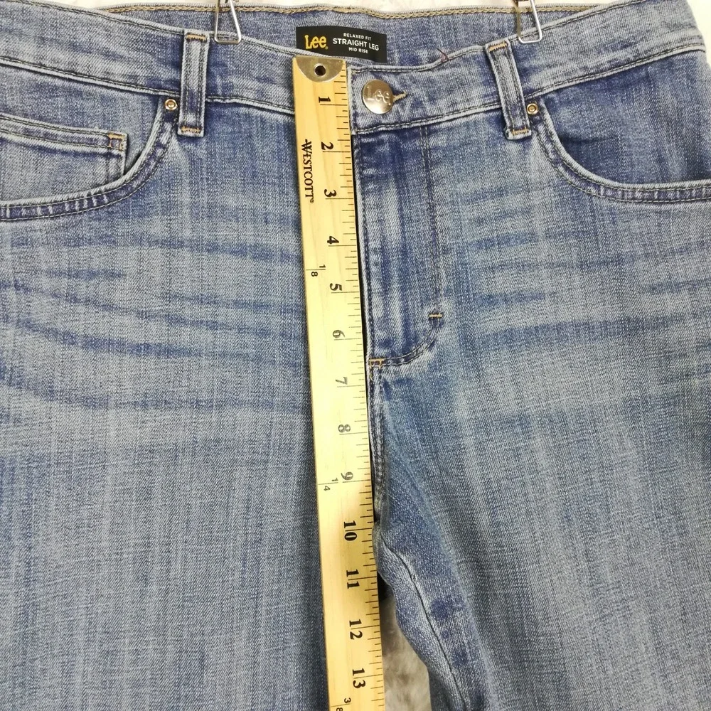 Lee Womens Jeans Straight Leg Relaxed Fit Blue‎ Denim Mid Light Wash Long 12L